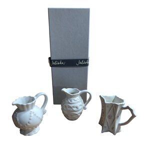 Juliska Ceramics Jardins du Monde White Wash Beehive Milk 3 Mini Pitchers Mint